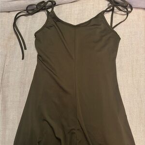 Olive Green Jumpsuit with Tie Up Sleeves